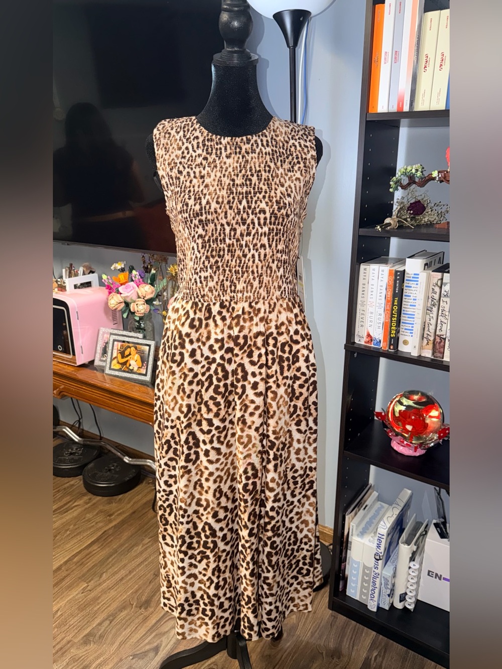 Calvin Klein Leopard Print Midi Dress in Brown and Black